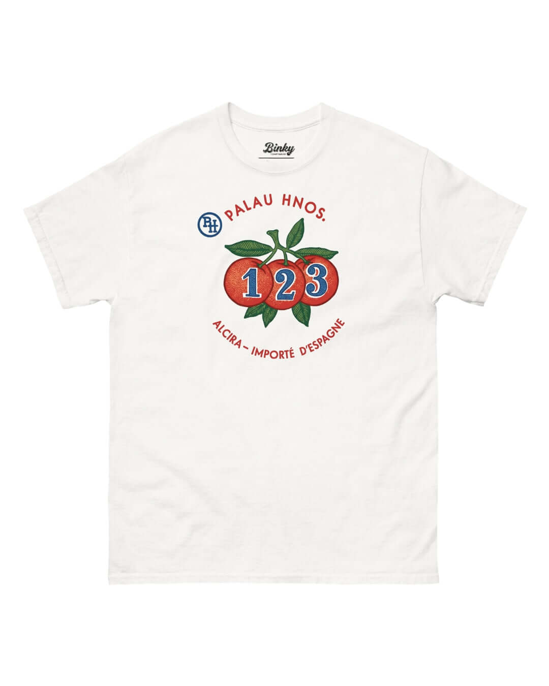Alcira Oranges T-Shirt in White with retro Spanish citrus graphic