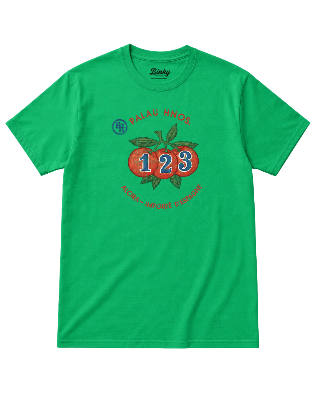 Alcira Oranges T-Shirt | The Real South-side Deal, vibrant green tee with orange graphics and vintage design.