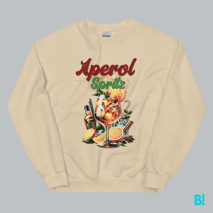 Aperol Spritz Sweater | Retro 50's Style | BINKY Sweaters Discover the Aperol Spritz Sweater with a retro 50's style print. Made from a soft cotton/polyester blend, available in white, grey, light blue, and sand. €39.00 B!NKY Comfywear