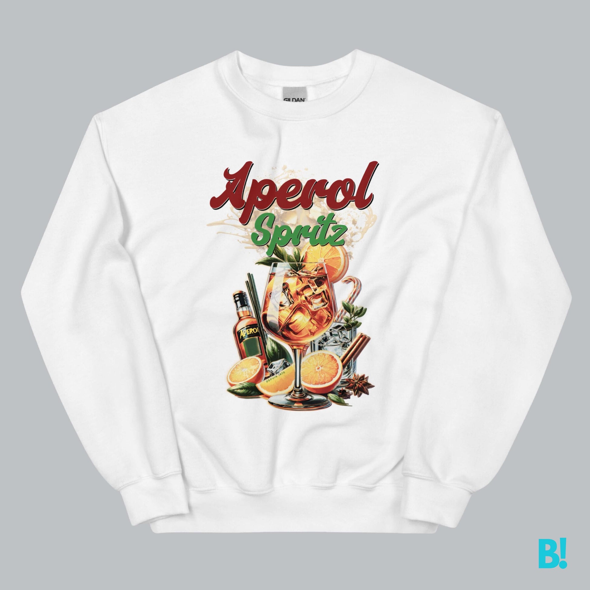 Aperol Spritz Sweater | Retro 50's Style | BINKY Sweaters Discover the Aperol Spritz Sweater with a retro 50's style print. Made from a soft cotton/polyester blend, available in white, grey, light blue, and sand. €39.00 B!NKY Comfywear