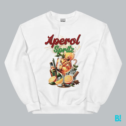 Aperol Spritz Sweater | Retro 50's Style | BINKY Sweaters Discover the Aperol Spritz Sweater with a retro 50's style print. Made from a soft cotton/polyester blend, available in white, grey, light blue, and sand. €39.00 B!NKY Comfywear