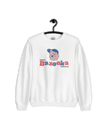 BAZOOKA JOE CLUB SWEATER featuring a playful graphic of Bazooka Joe on a white sweatshirt.