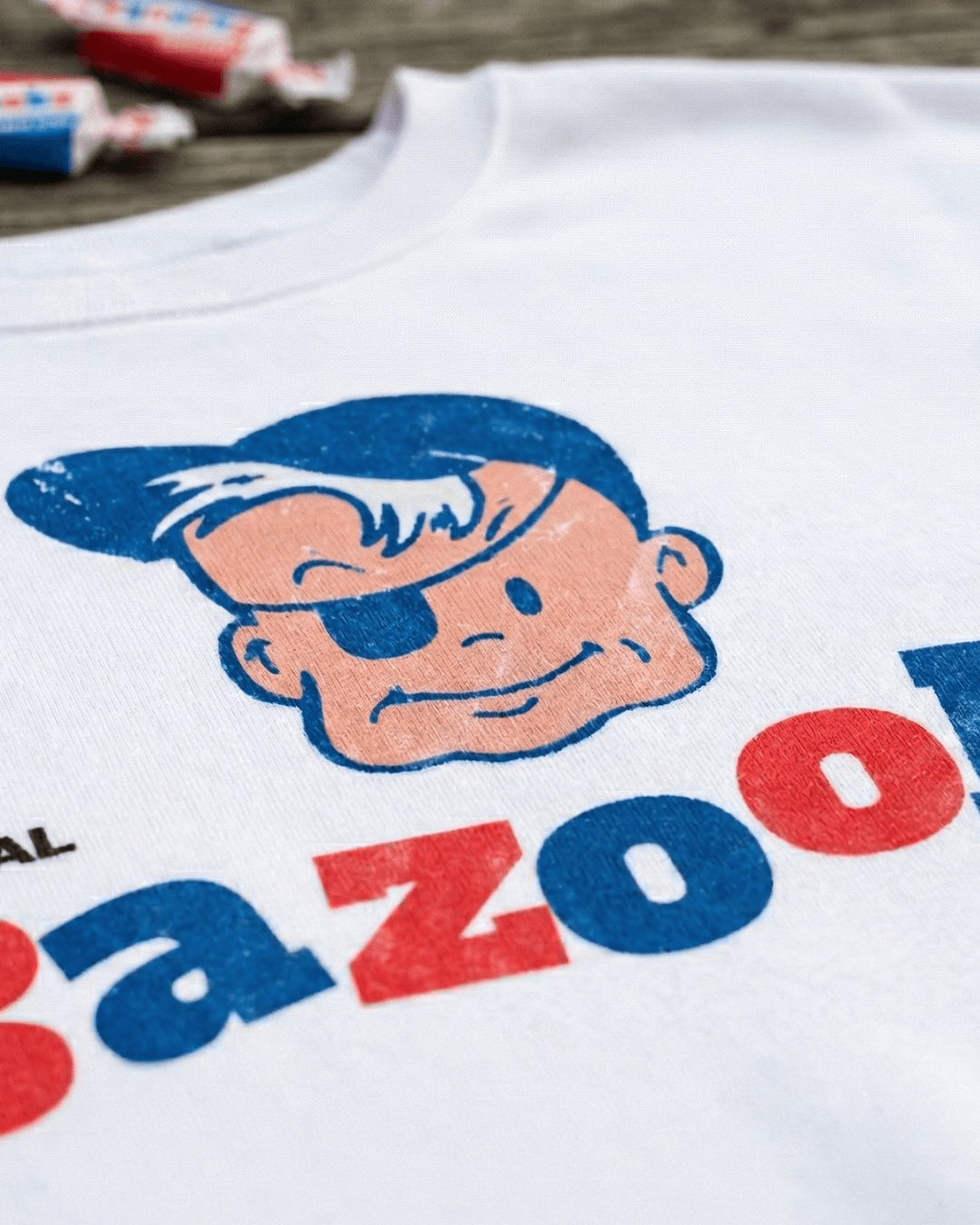 Bazooka Joe Sweater featuring retro graphic design of Bazooka Joe, emblematic of the RETRO BUBBLEGUM CLUB.