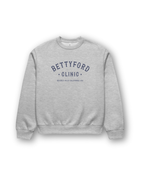 BETTY FORD CLINIC HEAVY SWEATER in grey with navy print, featuring Beverly Hills, California USA.