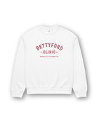 BETTY FORD CLINIC HEAVY SWEATER in white with red lettering, featuring Beverly Hills California USA design.
