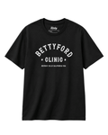 Betty Ford Clinic T-Shirt | Varsity Team black t-shirt featuring 'BETTYFORD CLINIC' print.
