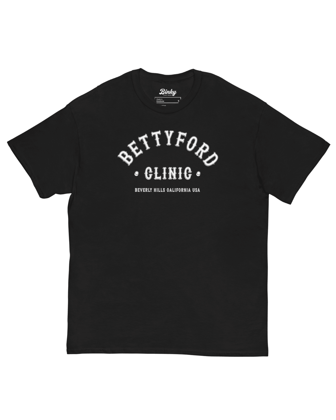 Betty Ford Clinic T-Shirt | Varsity Team featuring bold graphic, comfy fit by Binky, ideal for casual wear.