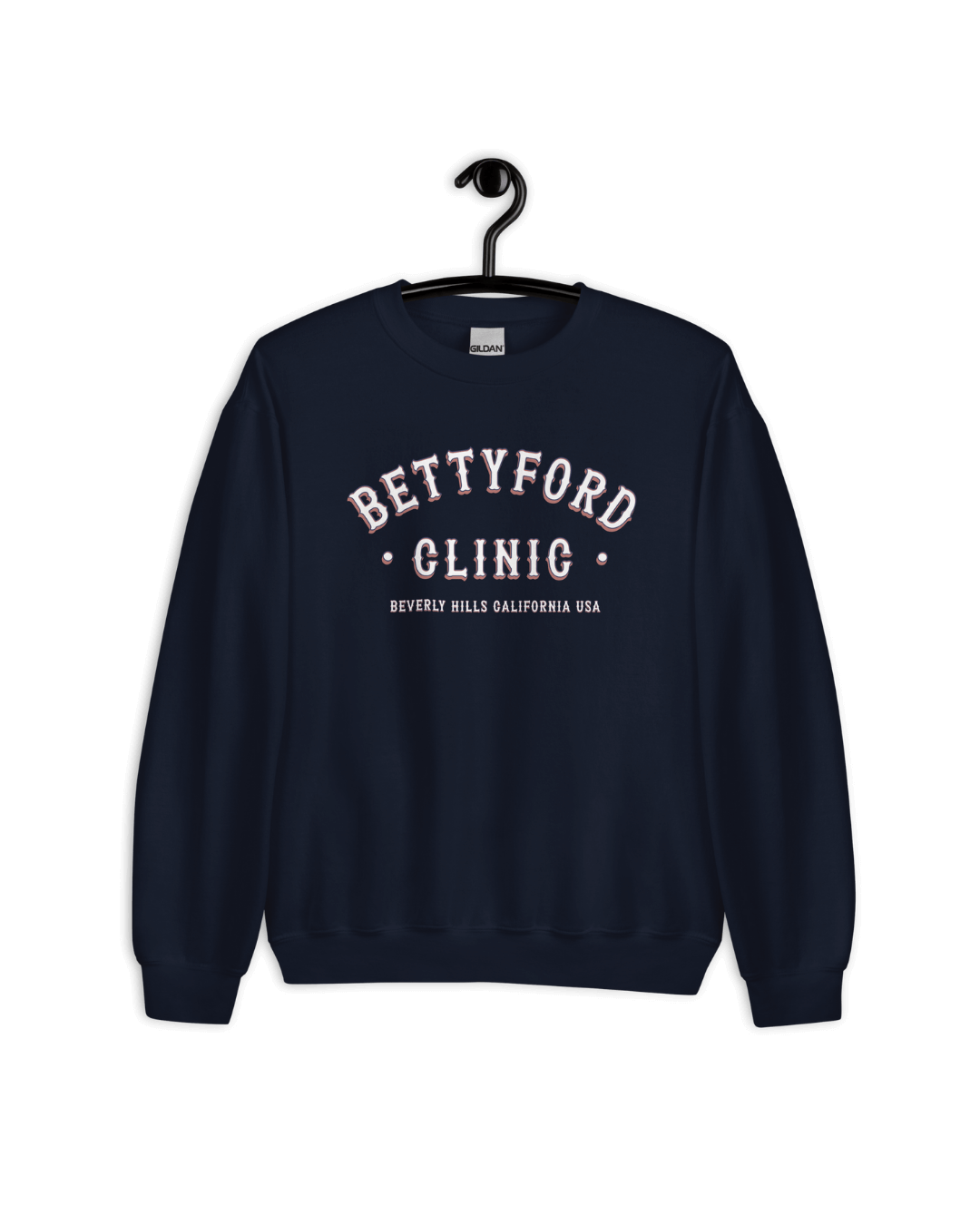 BETTY FORD CLINIC SWEATER in navy blue featuring vintage graphic, comfy style from binky comfywear.