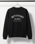 BETTY FORD CLINIC HEAVY SWEATER in black featuring vintage-inspired collegiate print.