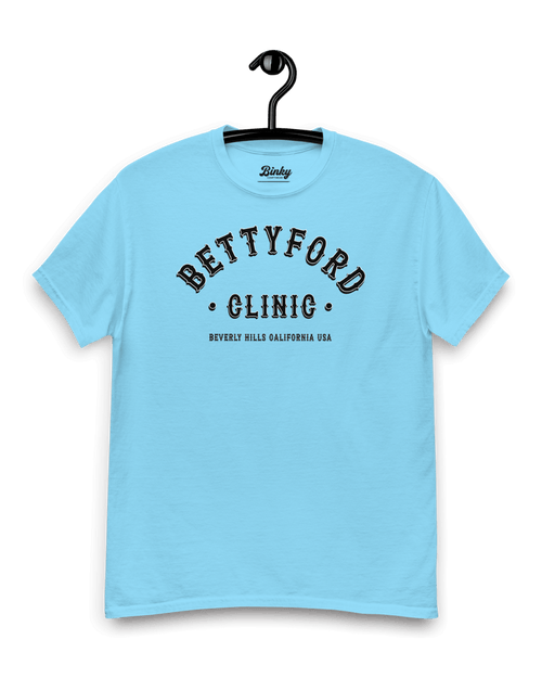 BETTY FORD CLINIC T-SHIRT | VARSITY TEAM in blue, featuring classic typography and laid-back style.