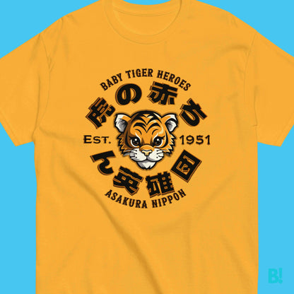 Baby Tiger Heroes Japanese Fantasy Baseball Print T-ShirtElevate your style and express your affection for all things Tiger with inspiring our Fantasy Japanese Baby Tiger Heroes Baseball Club Unisex T-Shirt, showcasing the enchanting design of 虎の赤ち ん英雄団•