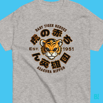 Baby Tiger Heroes Japanese Fantasy Baseball Print T-ShirtElevate your style and express your affection for all things Tiger with inspiring our Fantasy Japanese Baby Tiger Heroes Baseball Club Unisex T-Shirt, showcasing the enchanting design of 虎の赤ち ん英雄団•