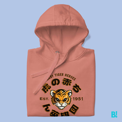 BABY TIGER HOODIE Elevate your style and express your affection for all things Tiger with inspiring our Fantasy Japanese Baby Tiger Heroes Baseball Club Hoodie, showcasing the enchanting design of 虎の赤ち ん英雄団 Stay comfy with our 100% Cotton-Faced hoodie, fe