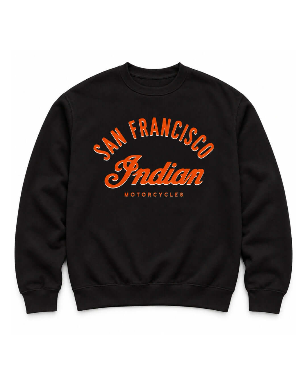 Black Bay Area Motorcycle Heavy Sweater with retro San Francisco motorcycle graphic on the front.