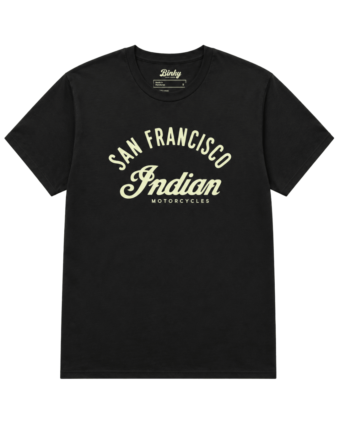 Bay Area Motorcycle T-Shirt | Road Club Classic from Binky Comfywear featuring San Francisco Indian Motorcycles design.