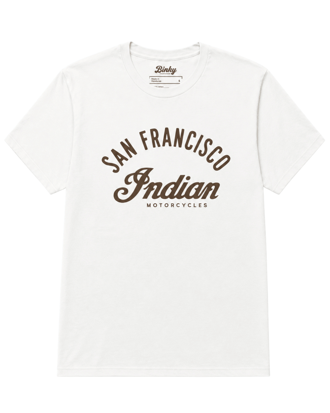 Bay Area Motorcycle T-Shirt | Road Club Classic featuring San Francisco Indian Motorcycles graphic on a white tee.
