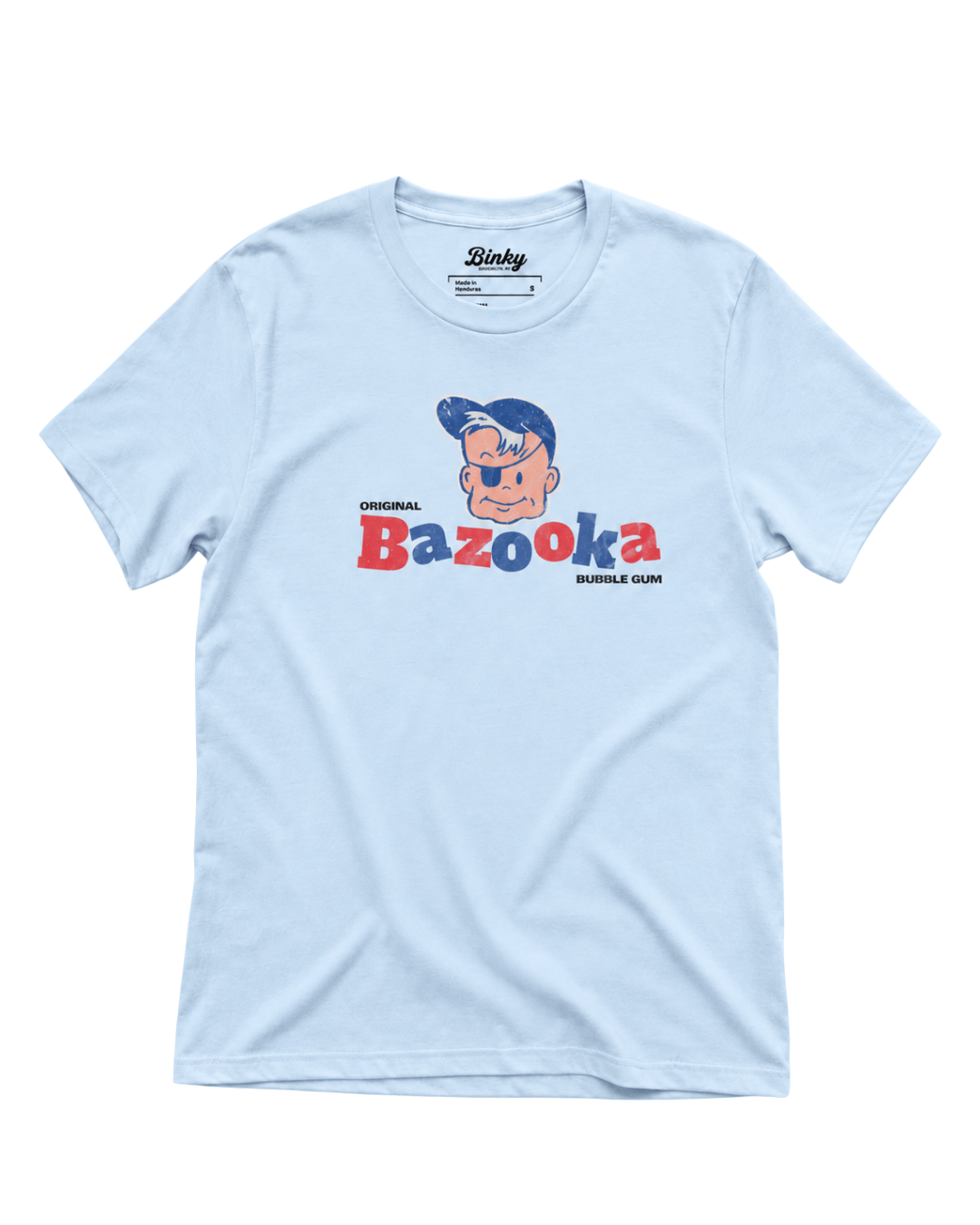 Bazooka Joe T-Shirt | Retro Bubblegum Legend featuring the iconic character and retro design on a light blue tee.