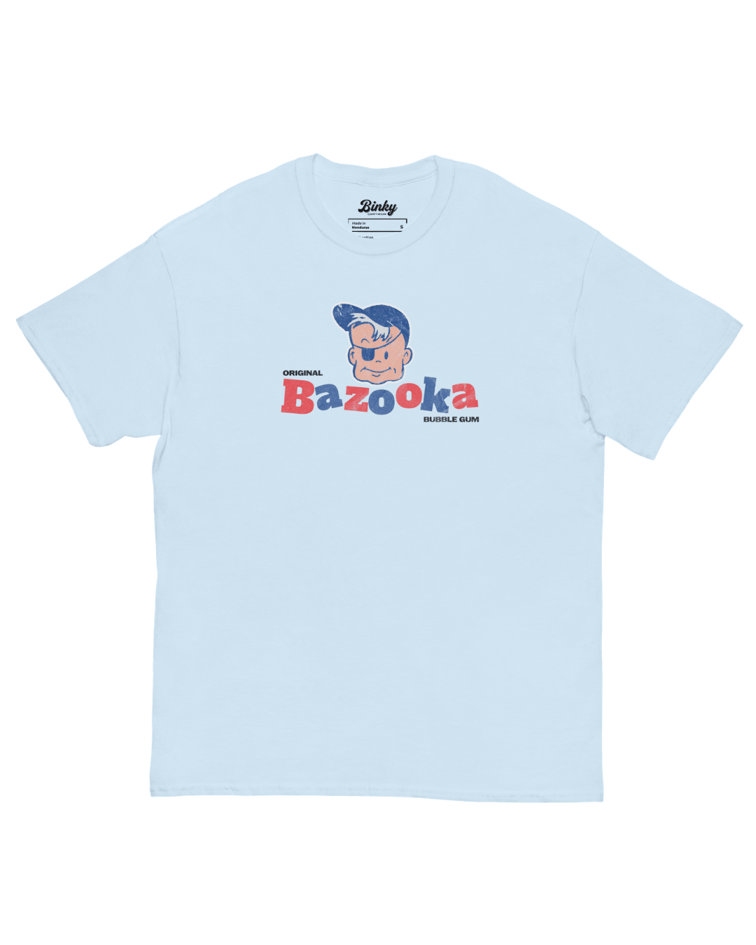 Bazooka Joe T-Shirt | Retro Bubblegum Legend in light blue featuring classic Bazooka graphic from Binky comfywear.