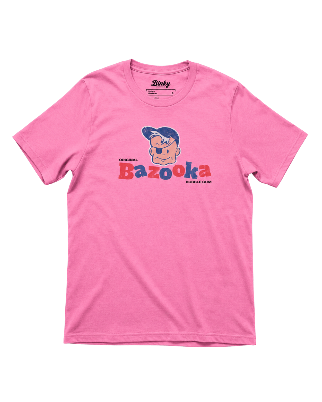 Bazooka Joe T-Shirt | Retro Bubblegum Legend in pink color featuring iconic character design.