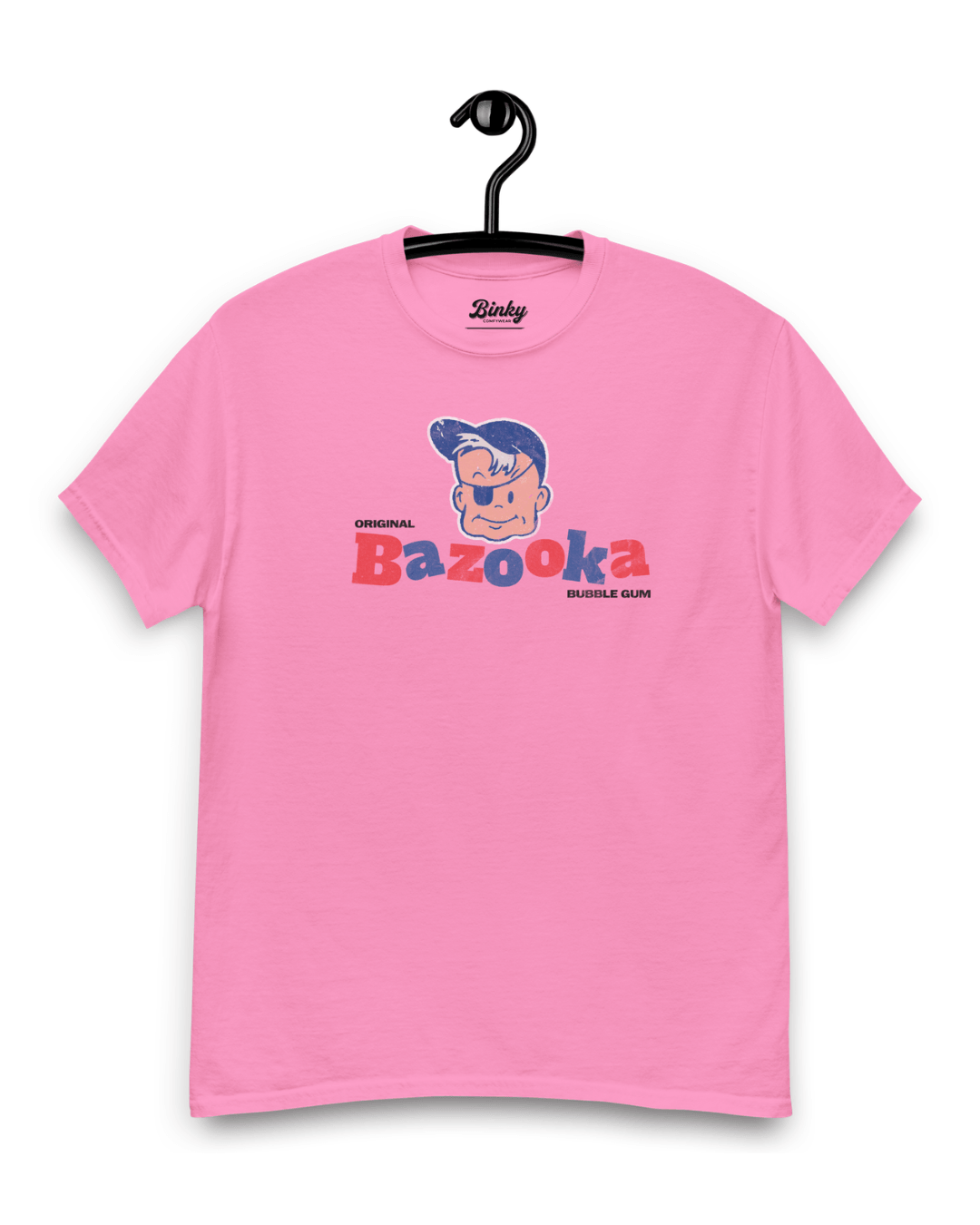 Bazooka Joe T-Shirt | Retro Bubblegum Legend featuring pink graphic tee with Bazooka character design.