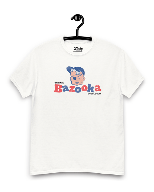 Bazooka Joe T-Shirt | Retro Bubblegum Legend featuring iconic Bazooka character graphic on a white tee.