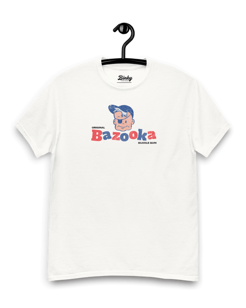 BAZOOKA JOE T-SHIRT | RETRO BUBBLEGUM LEGEND featuring a classic design on a white tee.