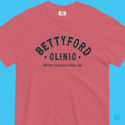 Betty Ford Clinic California Varsity Rehab Print T-Shirt Make a statement with the Betty Ford Clinic Beverly Hills California USA Varsity T-Shirt. The old school varsity design features an eye-catching black and white graphic that pays homage to the renow