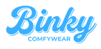 Binky Comfywear Logo 2026 in light blue, representing comfortable and stylish attire.