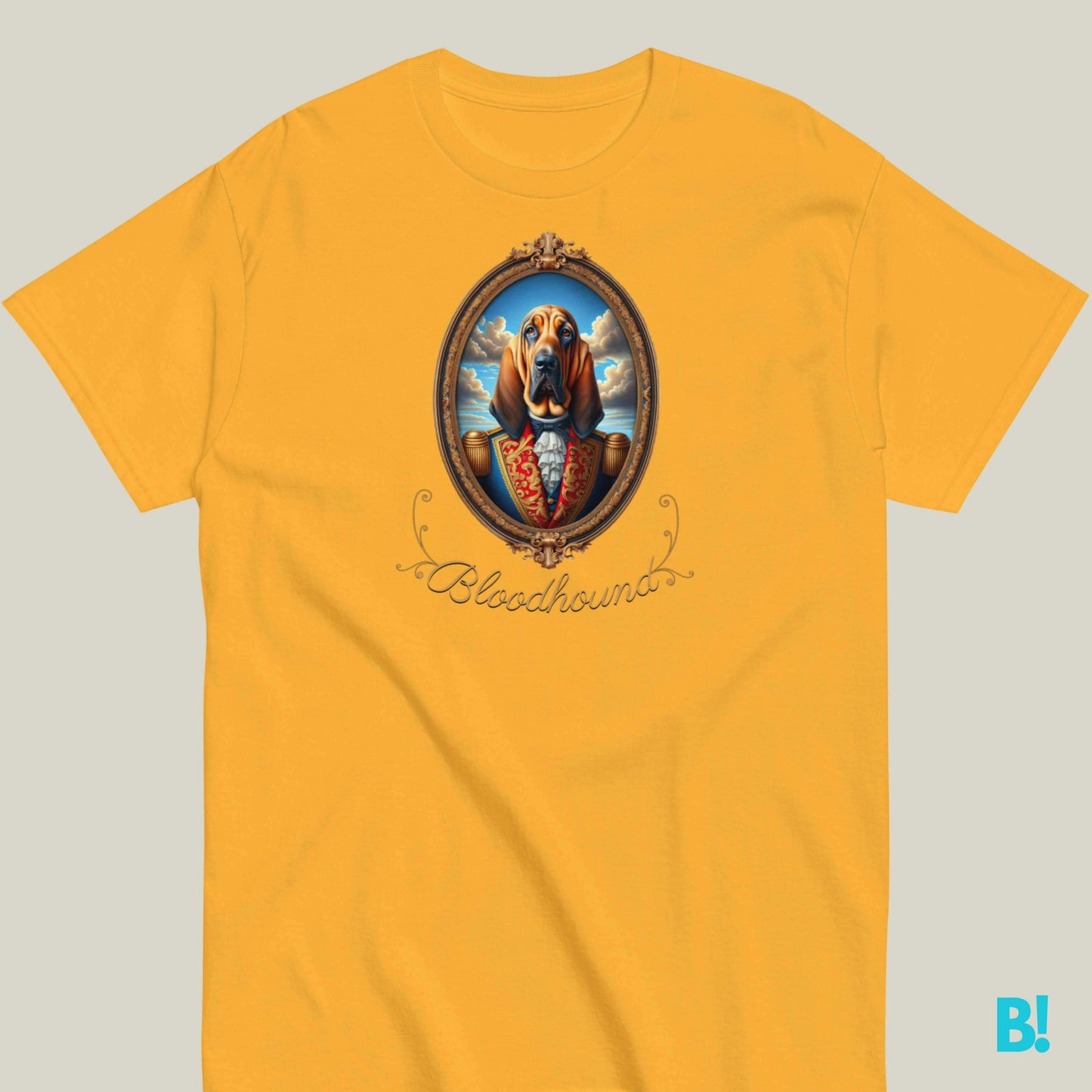 Elegant Bloodhound Portrait Tee | Unisex & Royal Colors Capture nobility with our Bloodhound Portrait Tee. Enjoy 100% cotton comfort in 7 royal colors. Perfect fit with our Size Guide! €29.50 B!NKY Comfywear