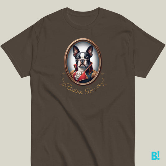 Boston Terrier Tee - Chic Baroque Style | 100% Cotton Be the 'American Gentleman' with our Boston Terrier portrait tee! Luxe 100% cotton comfort in 7 colors. Shop sizes S-XXXL. Fetch yours now! €29.50 B!NKY Comfywear