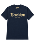 Brooklyn Est. 1646 T-Shirt | Dutch Roots Gothic in navy blue with vintage font design