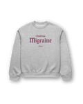 Hotel Migraine Heavy Sweater featuring Chateau Migraine graphic on a gray oversized sweatshirt.
