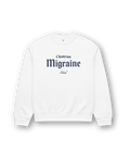 Hotel Migraine Heavy Sweater with Chateau Migraine graphic on a white background.