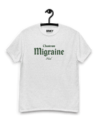 CHATEAU MIGRAINE T-SHIRT displayed on a hanger with vintage wine aesthetics and soft cotton design.