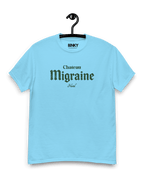 CHATEAU MIGRAINE T-SHIRT in light blue, featuring vintage wine-inspired print, made from premium soft cotton.