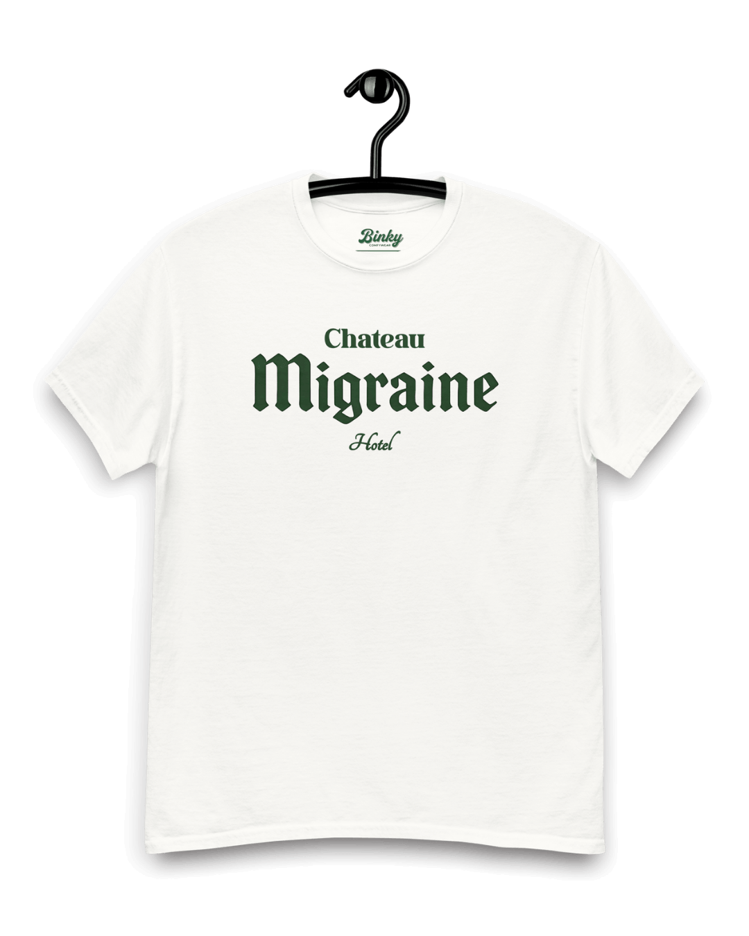 CHATEAU MIGRAINE T-SHIRT | GRAND CRU HANGOVER by Binky Comfywear, white t-shirt with stylish text design.