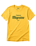 Chateau Migraine T-Shirt | Grand Cru Hangover in bright yellow with playful text design.