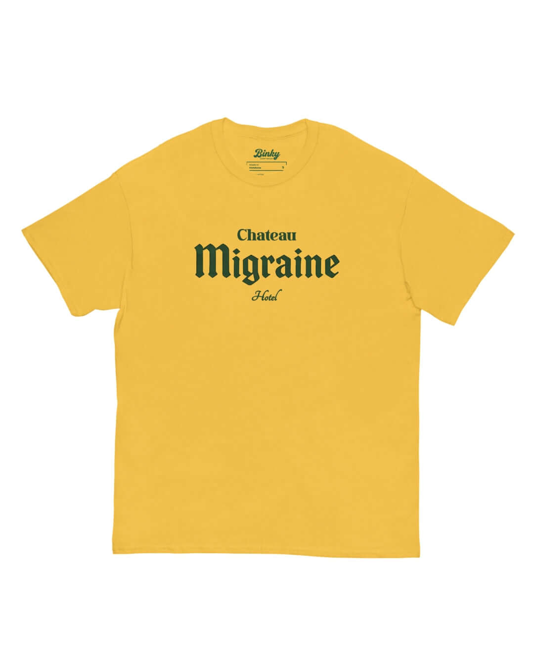 Chateau Migraine T-Shirt in Daisy Yellow with vintage-inspired Grand Cru Hangover front graphic