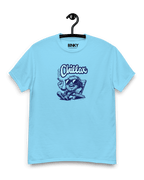 CHILLAX T-SHIRT in light blue with a relaxed character design, ideal for chilling and comfort by Binky Comfywear.