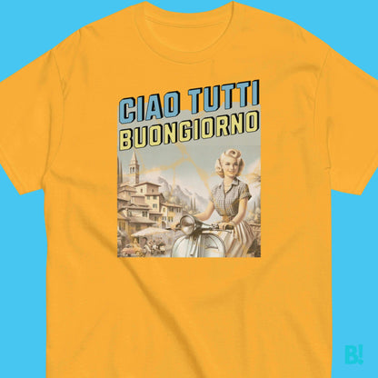 Ciao Tutti Buongiorno Classic Italian Graphic Cotton T-Shirt Ciao Tutti Buongiorno, time for a new look! A greeting and a smile in one T-Shirt! Say hello to your new favorite t-shirt! €29.50 B!NKY Comfywear