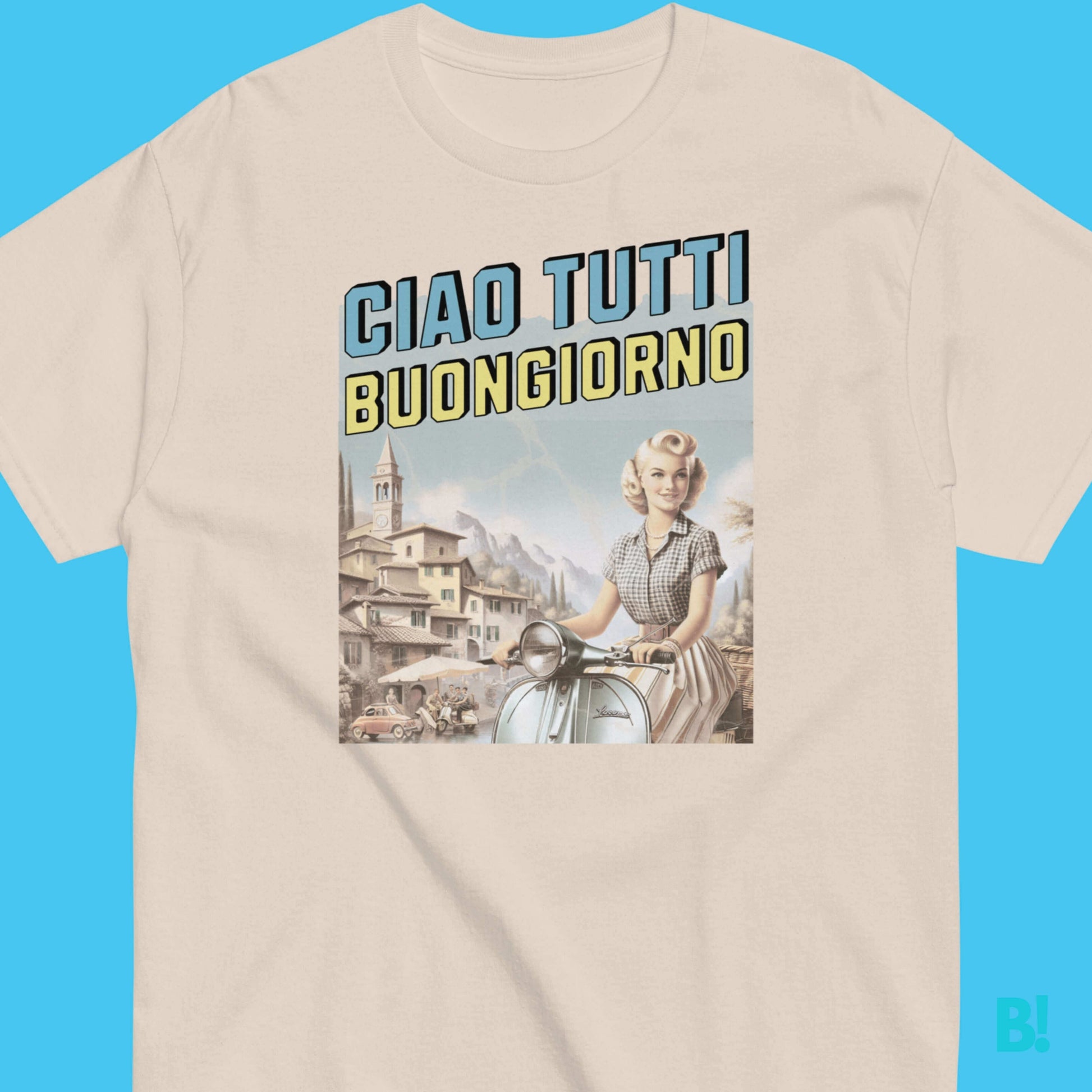 Ciao Tutti Buongiorno Classic Italian Graphic Cotton T-Shirt Ciao Tutti Buongiorno, time for a new look! A greeting and a smile in one T-Shirt! Say hello to your new favorite t-shirt! €29.50 B!NKY Comfywear