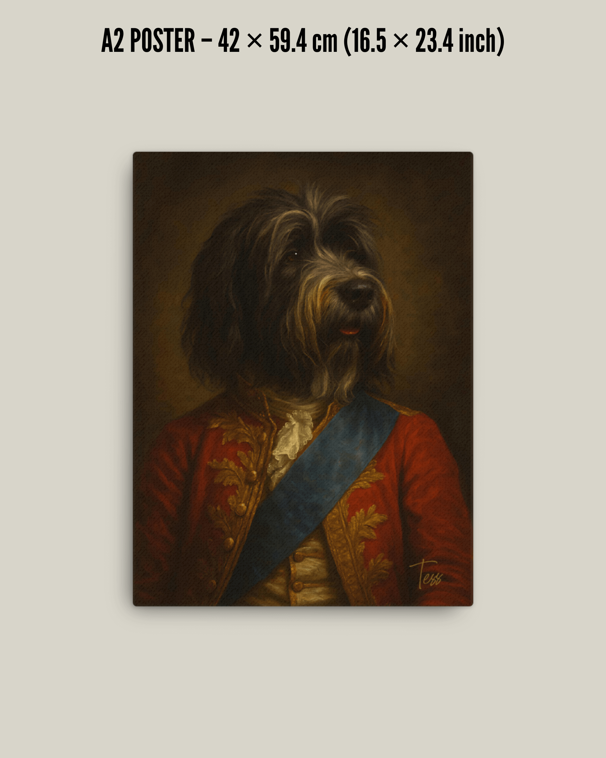 PERSONALIZED DOG PORTRAIT ON LUXURY CANVAS - A regal dog portrait in a classic style, featuring detailed textures.