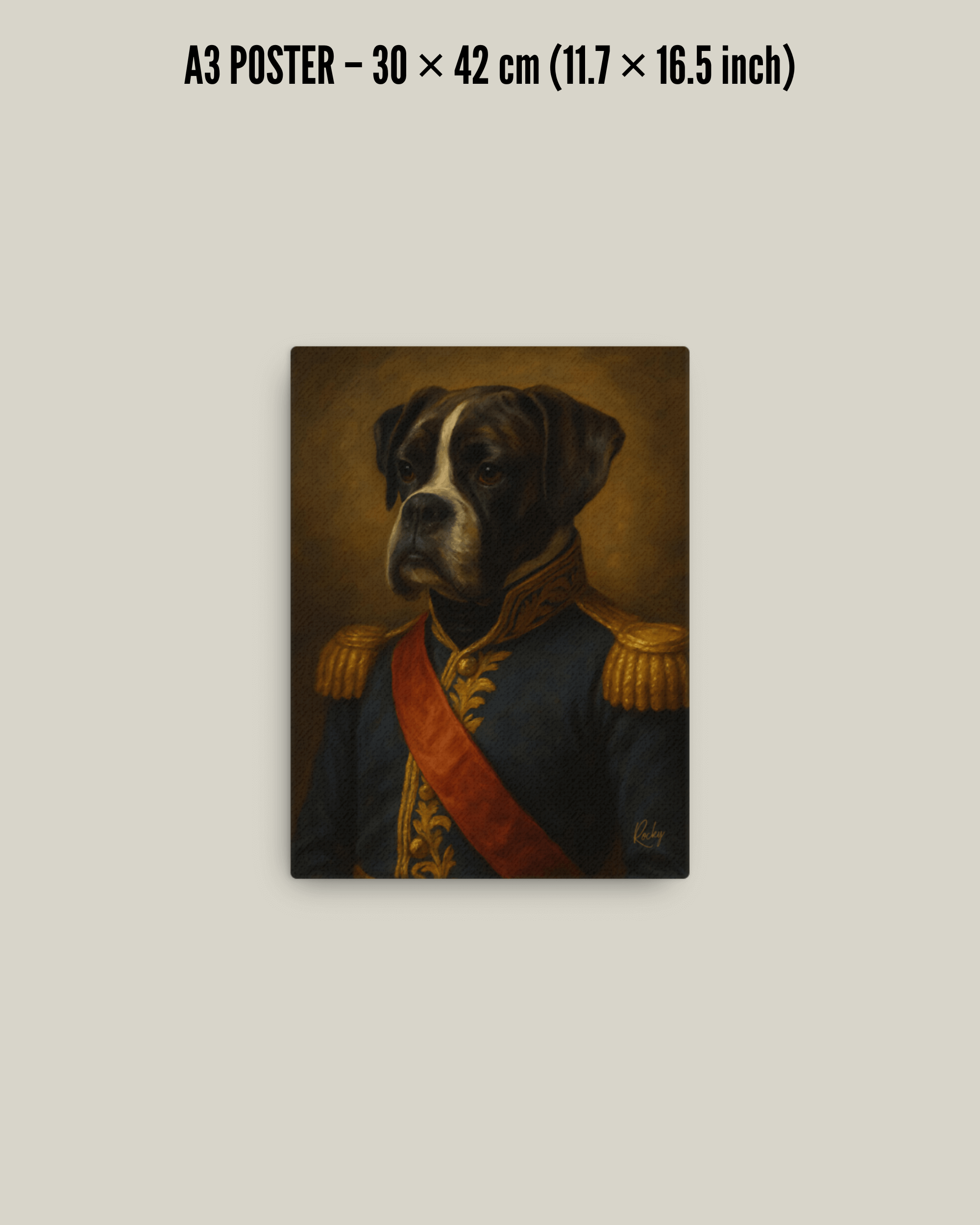 PERSONALIZED DOG PORTRAIT ON LUXURY CANVAS showcasing a regal dog in royal attire, perfect for home decor.