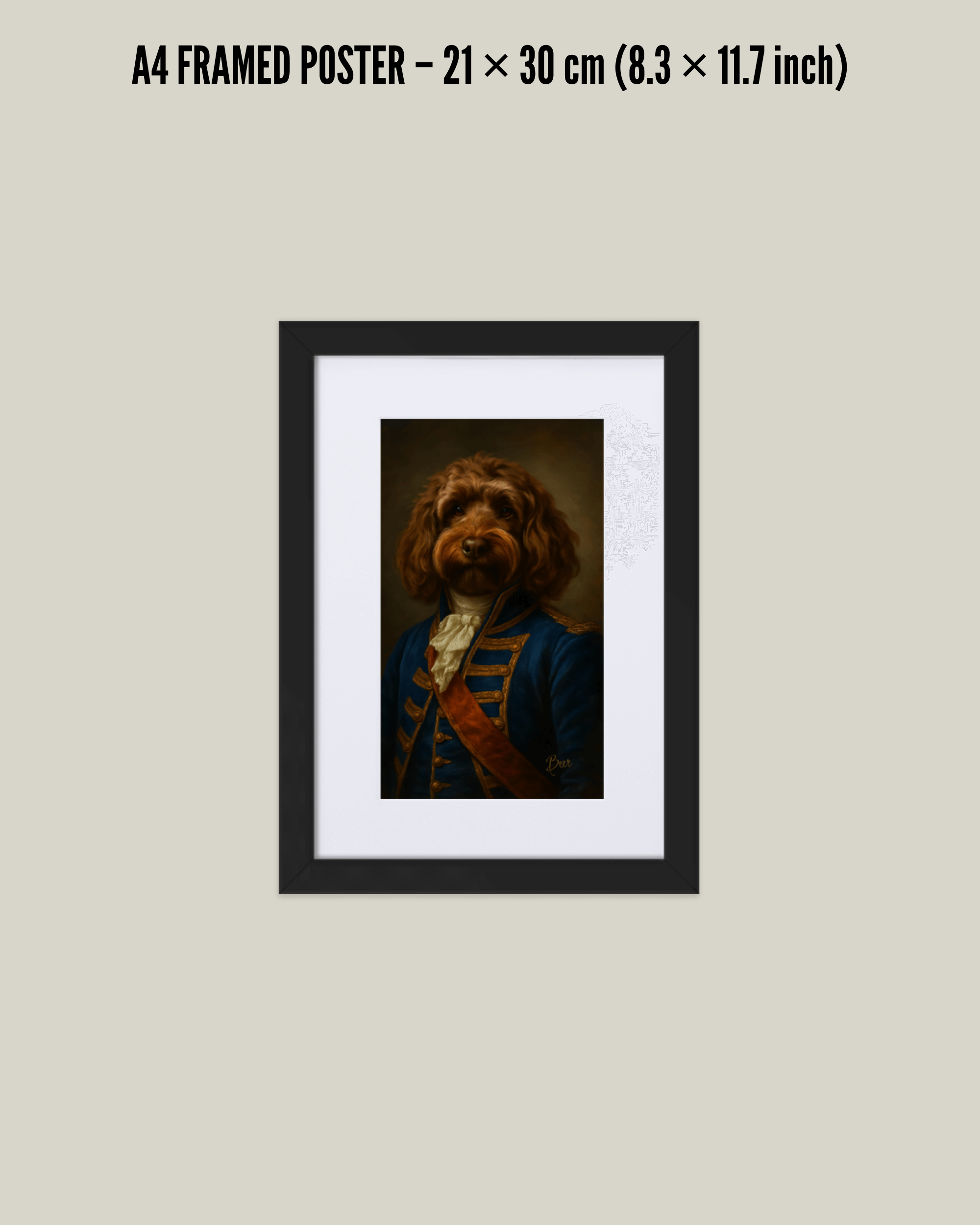 FRAMED PERSONALIZED DOG PORTRAIT - A classic masterpiece of a dog's portrait in a sleek black frame.