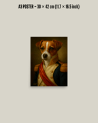 PERSONALIZED DOG PORTRAIT POSTER featuring a dog in a regal outfit, A3 size, printed on premium quality paper.