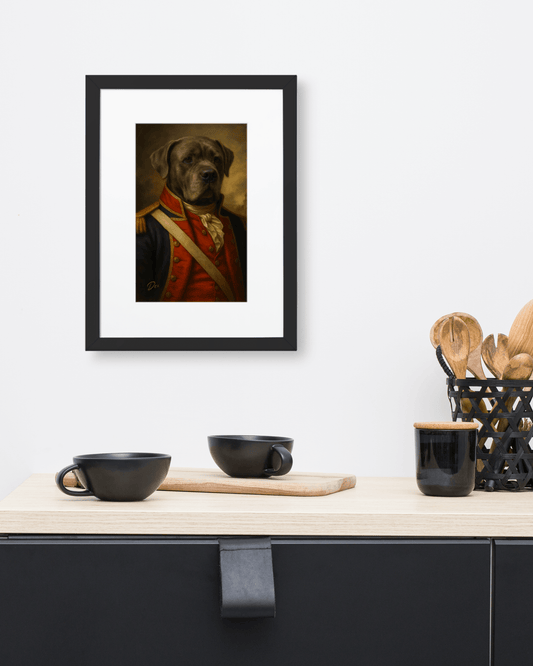 Gepersonaliseerd hondenportret in stijlvolle lijst, perfect als hondenportret cadeau of op canvas laten maken.