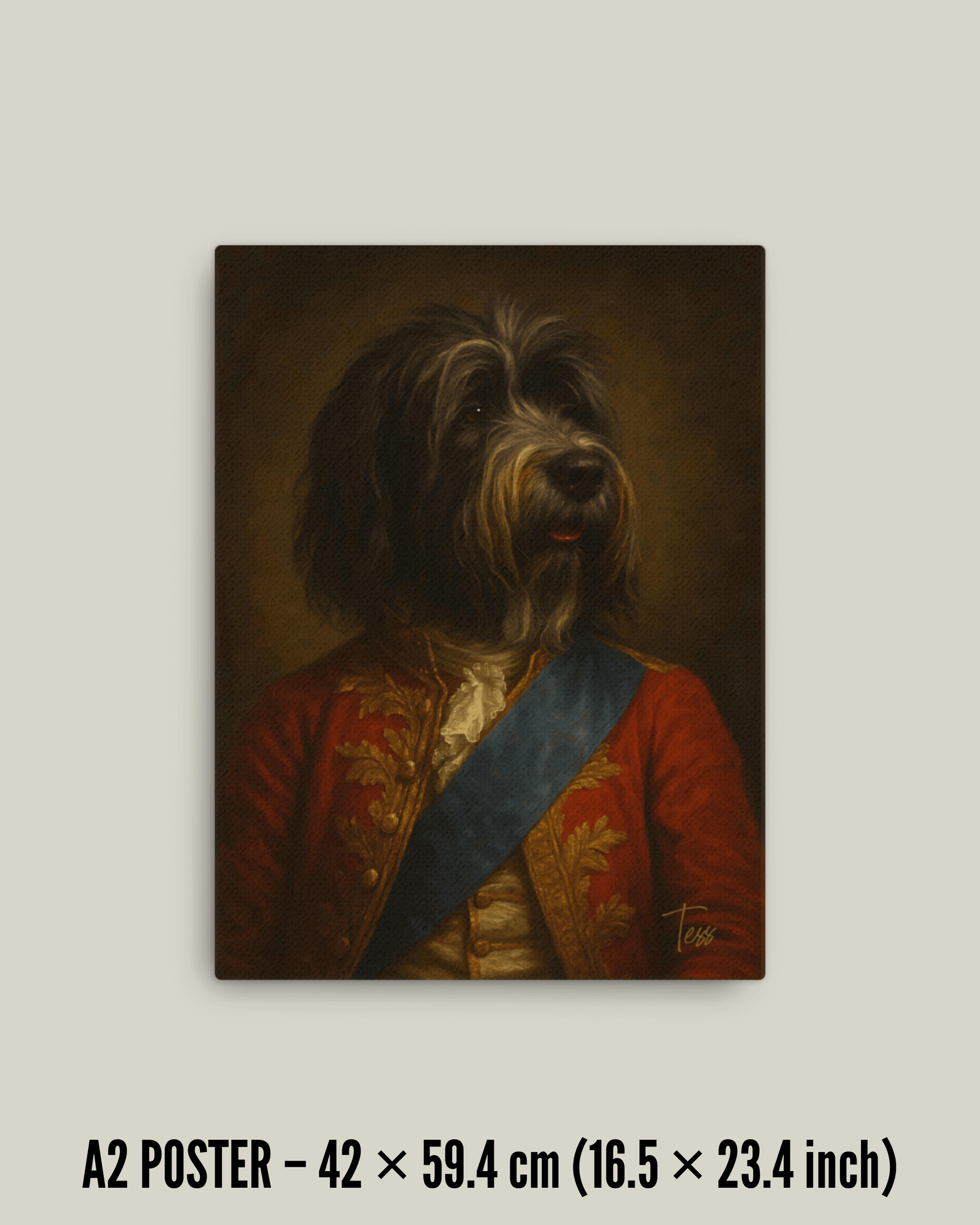 Gepersonaliseerd hondenportret op canvas, hondenportret cadeau in luxe afwerking, 42 x 59.4 cm.