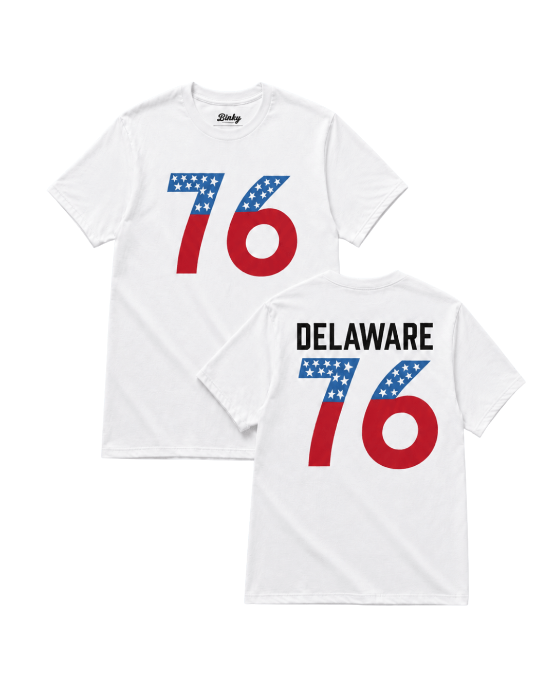 Delaware '76 T-Shirt | Old-school Americana featuring a vintage design with red and blue graphics.