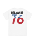 Delaware '76 T-Shirt | Old-school Americana featuring a retro design with 'DELAWARE' and '76' in patriotic colors.