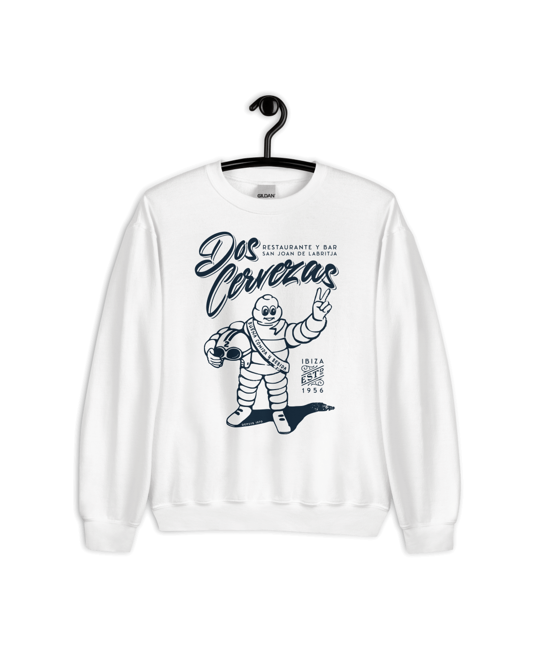 DOS CERVEZAS IBIZA SWEATER featuring playful design, capturing the spirit of Ibiza's secret nightlife.